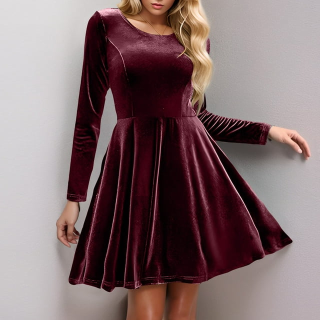 Gspmoly Robes pour Femmes, Robe Unie à Manches Longues Fermée au Style Élégant pour Femmes, Robes Habillées pour Femmes jusqu'à 65 % de Rabais
