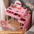 thumbnail image 5 of Vanity Desk With 4 Drawers and Cabinet, Makeup Vanity Table With Charge Station Socket, Small Space Makeup Bedside Cupboard, Gift for Her Choice, Suit for Apartment/Dorm/Bedroom, Cute Pink, 5 of 7