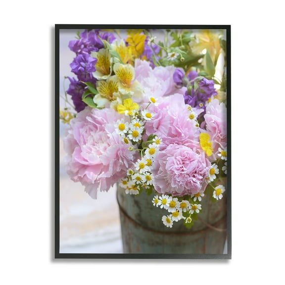 Stupell Industries Spring Blooms in Bucket Botanical & Floral Photography Black Framed Art Print Wall Art, 11 x 14