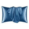 thumbnail image 1 of Deconovo Juego de 2 fundas de almohada King de satén y seda, azul marino claro, con cierre de sobre, protector de lujo para el cabello y la piel., 1 of 8