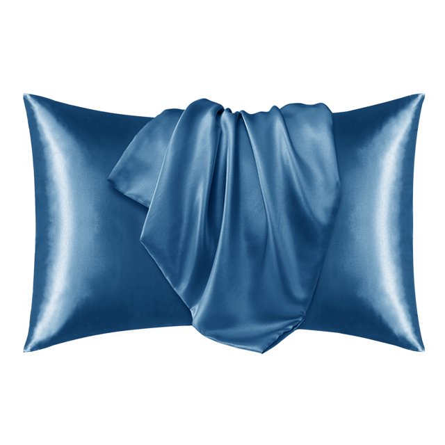 Deconovo Juego de 2 fundas de almohada King de satén y seda, azul marino claro, con cierre de sobre, protector de lujo para el cabello y la piel.