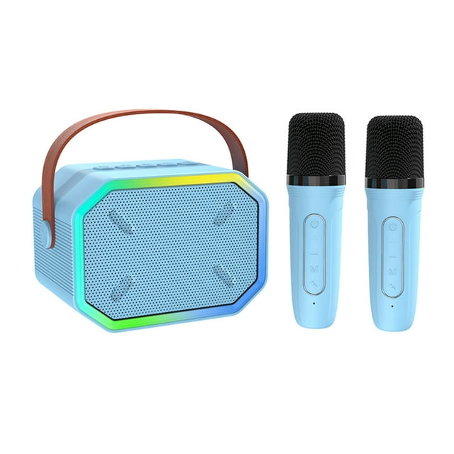 Mistaha Portable Wireless Karaoke Speaker with Colorful Light Effects and Dual Microphones - P3 Blue Bluetooth KTV System