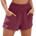 thumbnail image 2 of Hilenly Cotton Linen Shorts for Women Summer Casual High Smocked Waist Wide Leg Shorts with Pockets 2026 Beach Vacation Clothes, 2 of 10