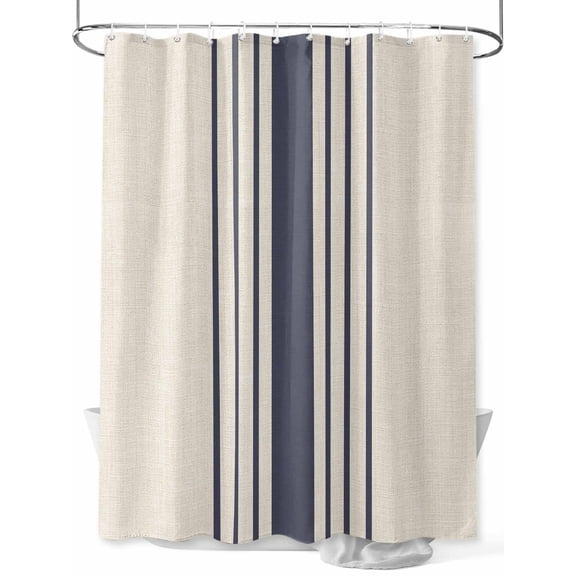 Fsddascl Midnight Blue Striped Shower Curtain Set - Long 72" x 84" Washable Bathtub Curtain with 12 Hooks, Beige Geometric Modern Art Waterproof Fabric Stall Shower Curtains for Bathroom/Bathtub