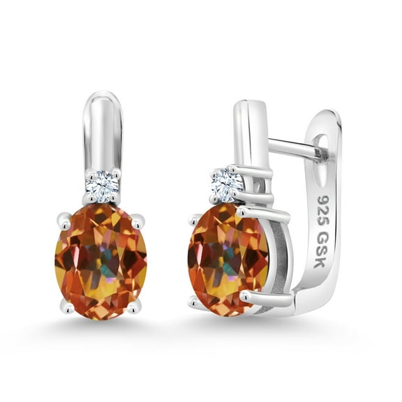 Gem Stone King 925 Sterling Silver Ecstasy Mystic Topaz and White Created Sapphire Earrings for Women (4.10 Cttw, Gemstone, Oval 9X7MM)