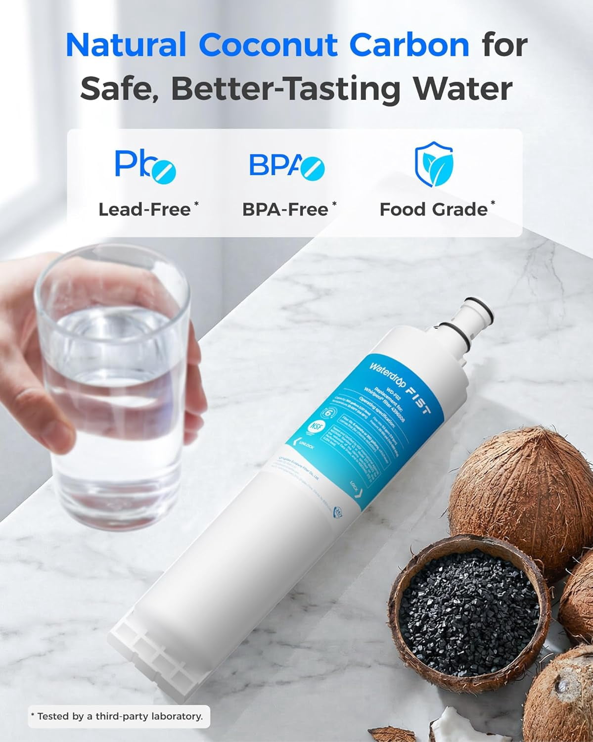 Waterdrop 4396508 water filter Replacement for EveryDrop Filter 5, EDR5RXD1, Whirlpool 4392857, NL300, 4396510, 4396509, 4396547, LC400V, 4396510p, WF-NLC240V, PNL240V, 2Pack