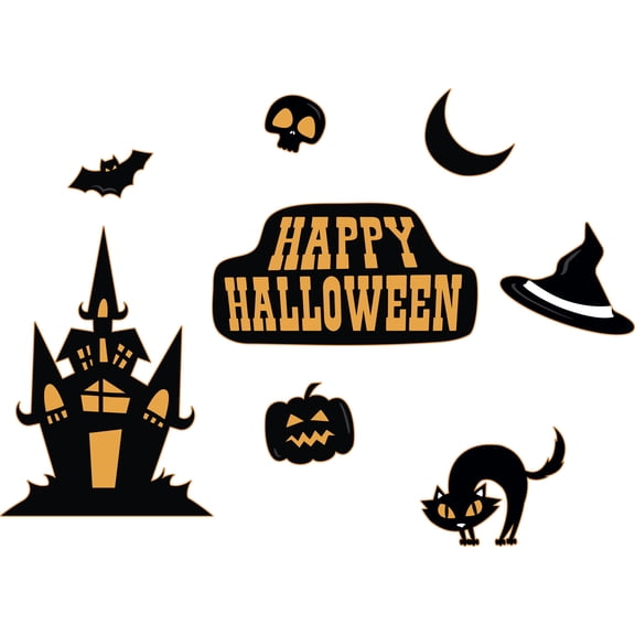 Removable Halloween Themed DÃ©cor Sticker Happy Halloween Lettering Art Design Vinyl Adhesive Kids Bedroom Wall Decal - 18" x 28" Home Living Room Multicolored Spooky House Decoration Wall Sticker
