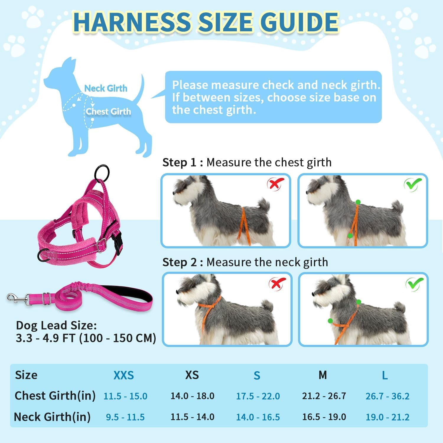 No Pull Small Dog Harness and Leash Set, Puppy Soft Vest Harness Neck & Chest Adjustable, Reflective Lightweight Harness & Anti-Twist Pet Lead Combo for Small Medium Dogs (Fuchsia, XXS)