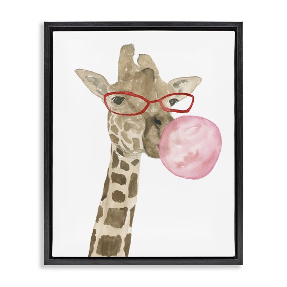 Stupell Industries Contemporary Fun Giraffe Bubblegum Animal Black Floating Frame Canvas Art, 25 x 31, by Lucille Price