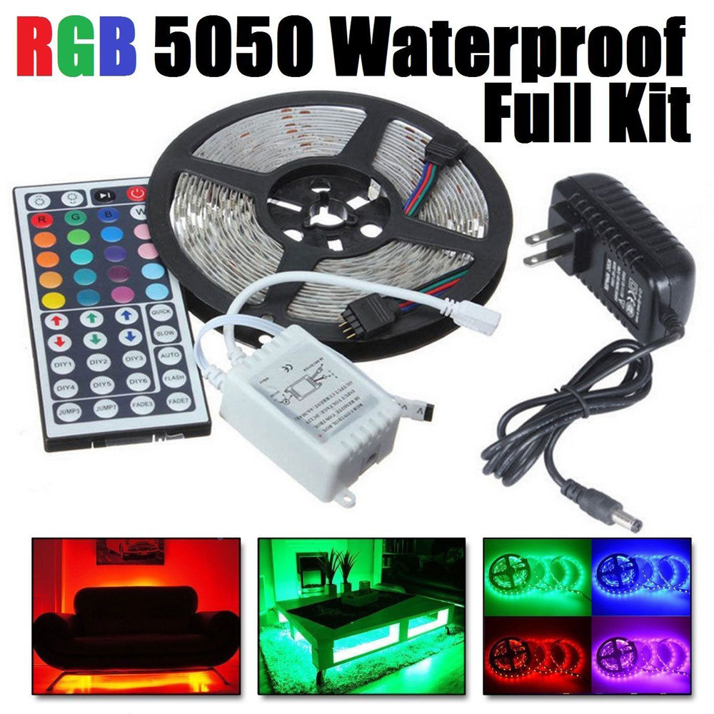 5M RGB 5050 Waterproof LED Strip light SMD 44 Key Remote 12V US Power Full Kit 5M RGB 5050 Waterproof LED Strip light SMD 44 Key Remote 12V US Power Full Kit