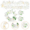 thumbnail image 2 of 4 piezas de tocado hawaiano grueso con flores artificiales, collar y pulsera, guirnalda hawaiana, decoración elegante para fiestas tropicales en la playa (blanco), 2 of 5