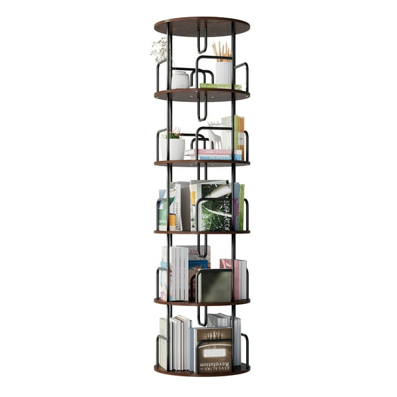 Rotating Bookshelf Tower 5 Tier, Spinning Bookcase, Revolving 360 Book Shelf Narrow Tall Bookcase, Vertical Turning Round storage Bookshelf, Book Shelf Organizer for Bedroom, Living Room, Brown