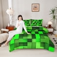 thumbnail image 4 of Homewish Black Green Plaid 2pcs Bedding Comforter Set For Female Men Adults,Abstract Geometric Buffalo Twin Comforter Sets,Futuristic Cubes Breathable Bedding Set,Microfiber Bedroom Decor,Reversible, 4 of 8