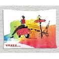 thumbnail image 1 of Fashion House Decor Tapestry, Woman on Pink Motorcycle Trend Vogue in Paris Eiffel Tower Art Print, Wall Hanging for Bedroom Living Room Dorm Decor, 60W X 40L Inches, Red Orange, by Ambesonne, 1 of 2