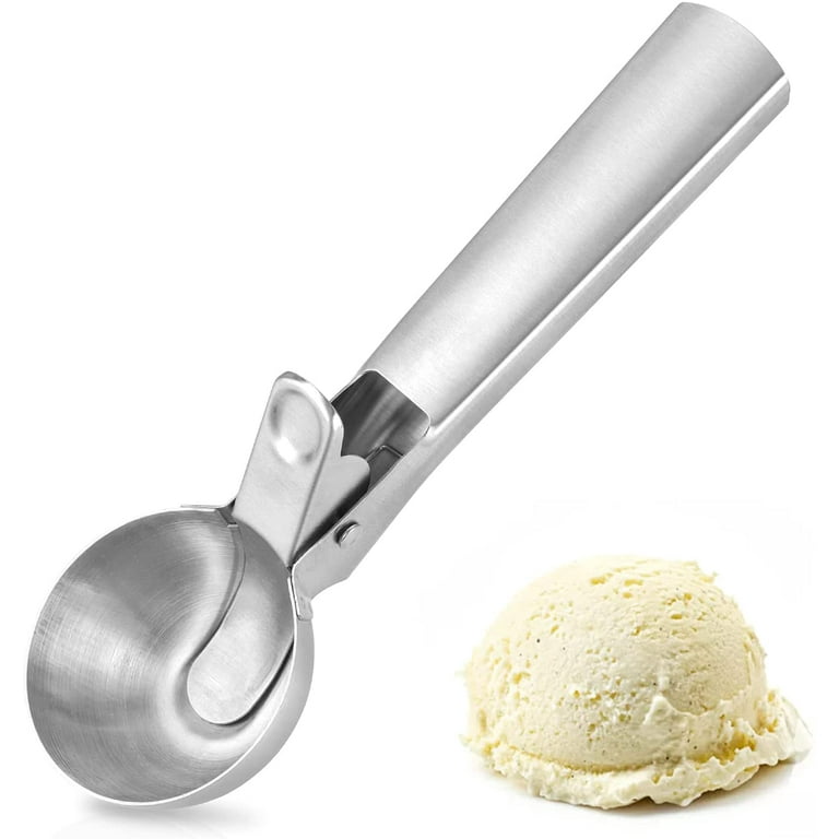 1 Piece Stainless Steel Ice Cream Scoop with Trigger and Handle Design  Portable Ice-Cream Spoon with Spring Design for Ice Cream, Fruit Jsmhh  (Color : Golden)