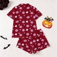 thumbnail image 4 of MEZZALL Women Halloween Print Pajama Set Lapel Collar Button Closure Chest Pocket Short Sleeve Tops With Elastic Waist Shorts Loungewear Sleepwear For Holiday 2 Piece Holiday Pjs, 4 of 9