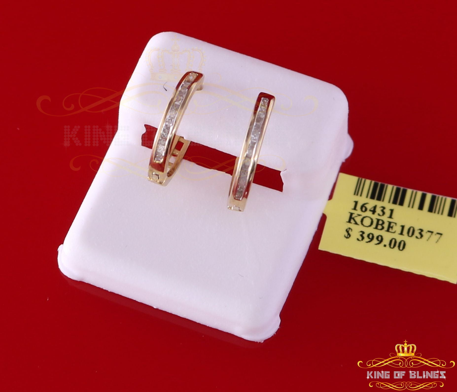 King of Bling's 0.25ct Diamond 925 Sterling Silver Yellow Hoop Stud Earrings For Men's / Women's