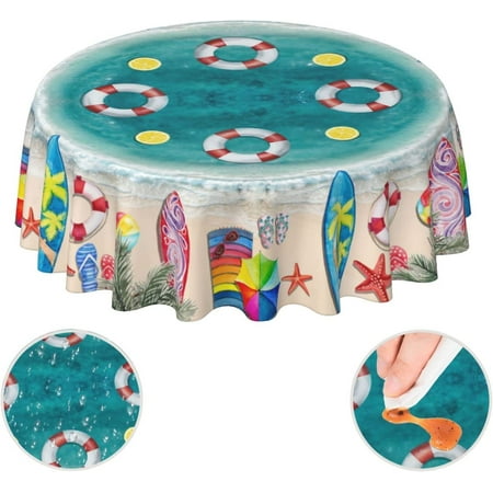 

Mindunm Summer Beach Hawaii Tropical Funny 3D Waterproof Picnic Patio Party Round Table Cloth Cover Decorations Fabric 60 Inch Circular Tablecloth for 20-47 Inch Home Dining Room Kitchen Decor