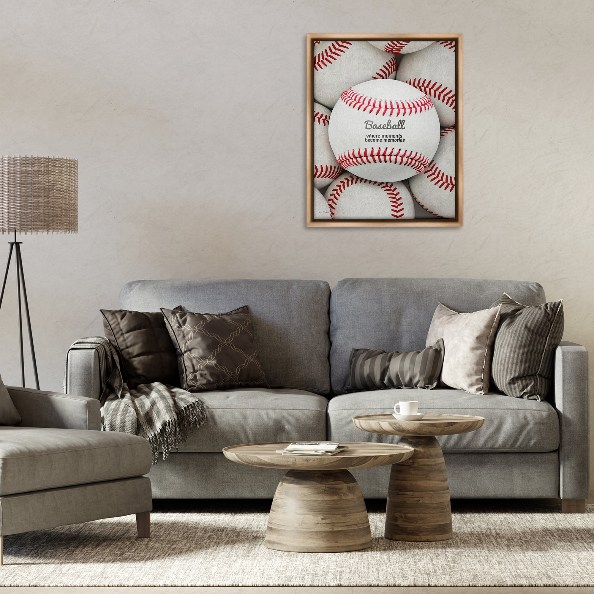 Stupell Industries Baseball Memories Phrase Sports Painting Brown Floater Framed Canvas Art Print Wall Art, 25 x 31