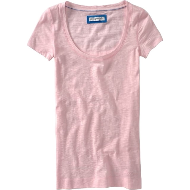 Aeropostale - Camiseta básica con cuello redondo para mujer, color rosa, pequeña