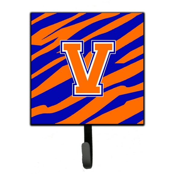Letter V Initial Tiger Stripe - Blue Orange Leash or Key Holder