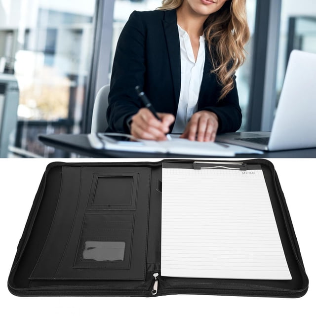 Portafolio de negocios con cremallera A4 PU organizador de carpetas para documentos de conferencia multifuncional para archivos de tarjetas y tabletas