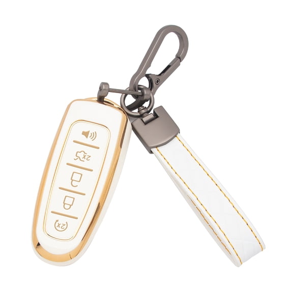 Xotic Tech White TPU Full Protect Keyless Entry Key Fob Cover Case Holder w/Keychain Compatible with Ford CMAX Edge Escape Expedition Explorer Flex Focus Taurus or Lincoln MKS MKT MKX Navigator
