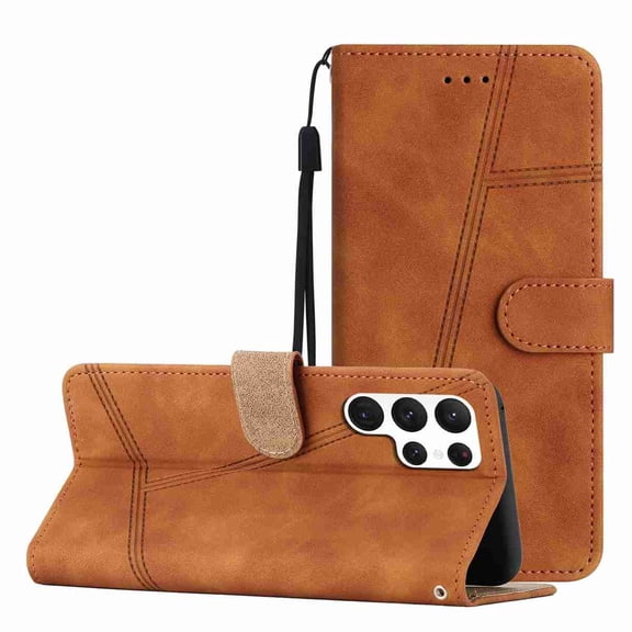 Allytechgroup Wallet Case for Samsung Galaxy S23 Ultra,Stylish PU Leather TPU Inner Shockproof Flip Cover with Cards Slots & Lanyard, Brown