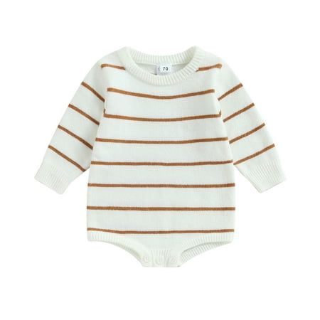 

Toddler Baby Knit Sweater Rompers Striped Print Long Sleeve Jumpsuit for Newborn Infant Cute Fall Clothes