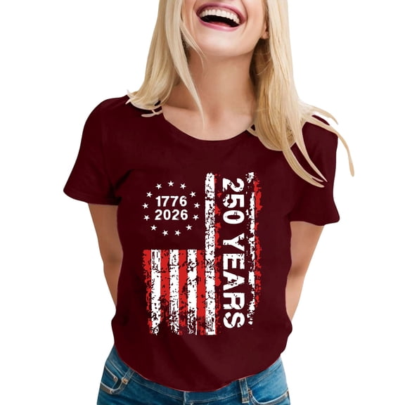 Womens Summer Tops T Shirts Printed The 250Th Anniversary (July 4Th) Patriotic Tees