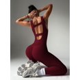 thumbnail image 2 of Women Backless One Piece Jumpsuits Sleeveless Scoop Neck Bodycon Romper Seamless Workout Yoga Wine Red M, 2 of 7
