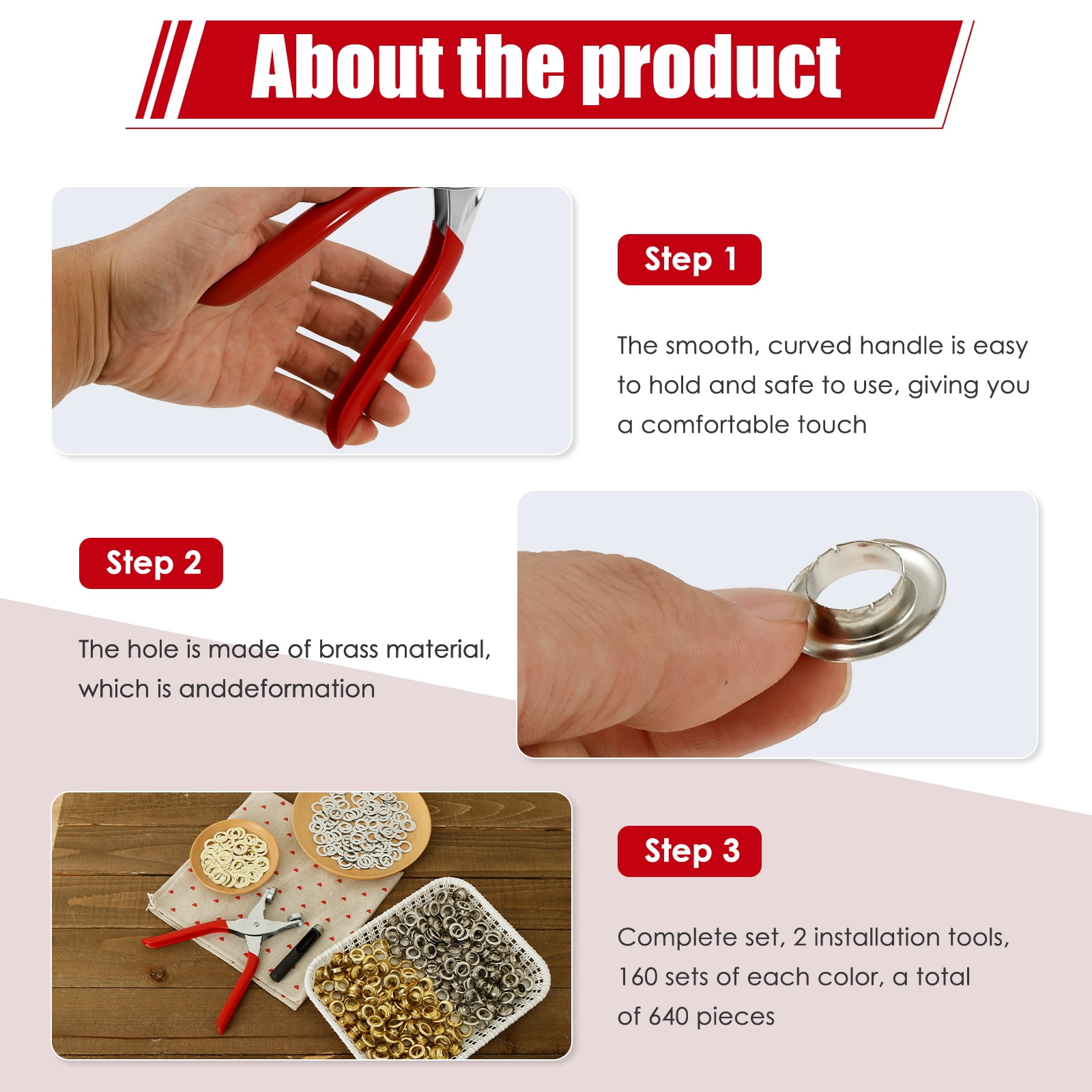 Grommet Tool Kit 1/4 Inch Eyelet Pliers Hole Punch 1200 Pcs Gold Silver Washers (640pcs )