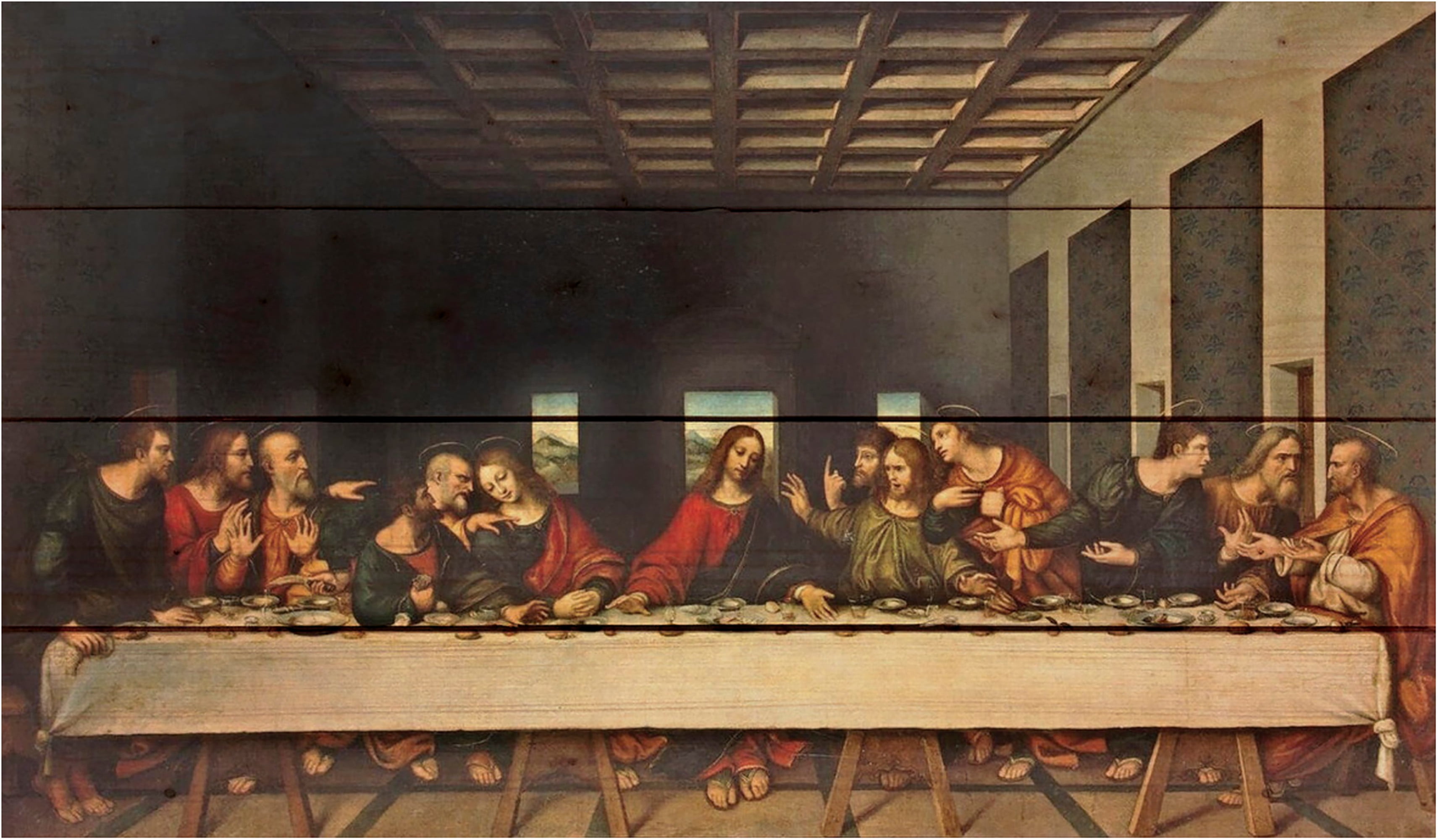 The Last Supper Distressed 24 x 14 Inch Solid Pine Wood Pallet Wall