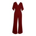 thumbnail image 5 of Breezora Women's V Neck Wide Leg Jumpsuit Short Sleeve Romper Elegant Casual Wear for Cocktail Parties L Size Red, 5 of 6