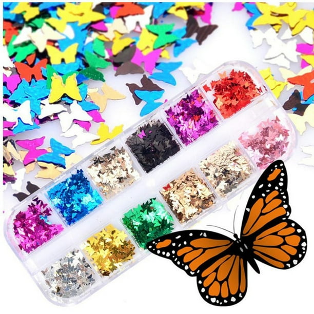 12 colores mariposa brillo uñas lentejuelas arte copos confeti pegatinas