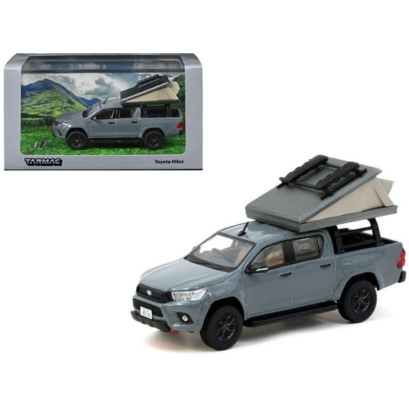 Toyota Hilux Pickup Truck RHD (Right Hand Drive) Gray with Camping Equipment "Road64" Series 1/64 Diecast Model Car by Tarmac Works