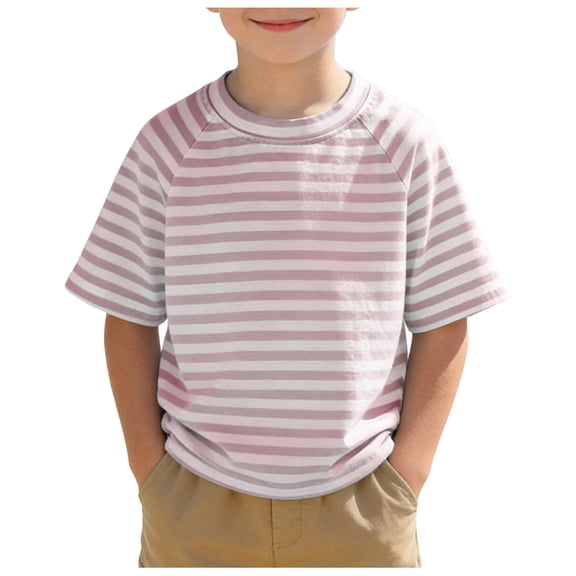 Tigivemen Beach Summer Tops Short Sleeve Boys T Shirts Toddler Boy Clothes Casual Stripe Round Neck Top Light Pink,12-24 Months
