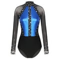 thumbnail image 5 of ZALDITA Women Rhinestones Gymnastics Leotard Long Sleeve Ballet Dance Bodysuit Stage Dancewear Costume Royal Blue S, 5 of 7