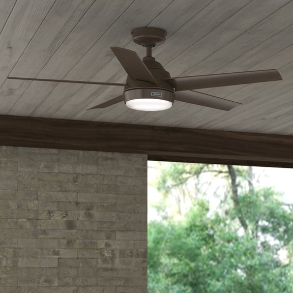 Hunter 52 inch Skyflow Matte Bronze WeatherMax Indoor / Outdoor Ceiling Fan with LED Light Kit and Wall Control