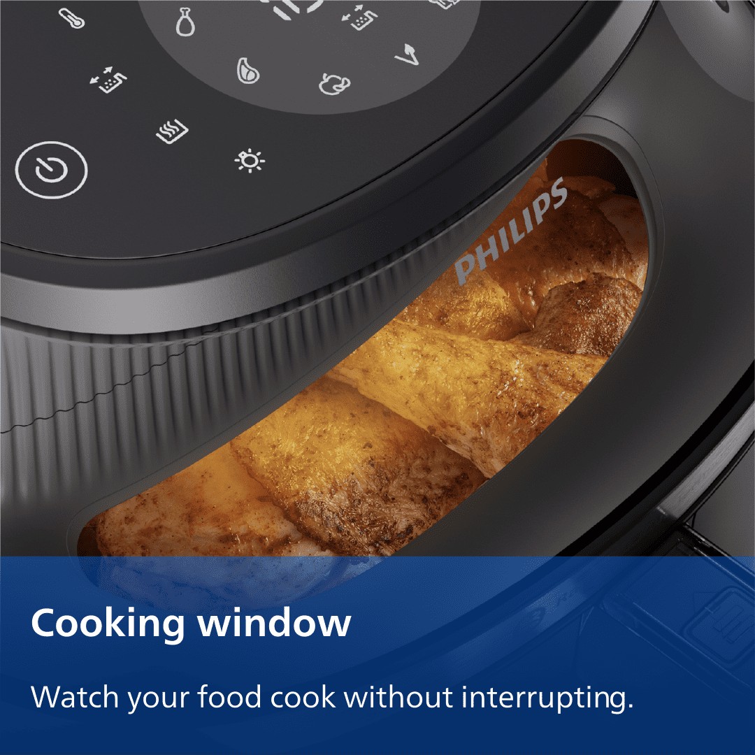 Philips 3000 Series Airfryer with Window, 7.6 Qt (7.2L) Capacity, Black, Silver Handle