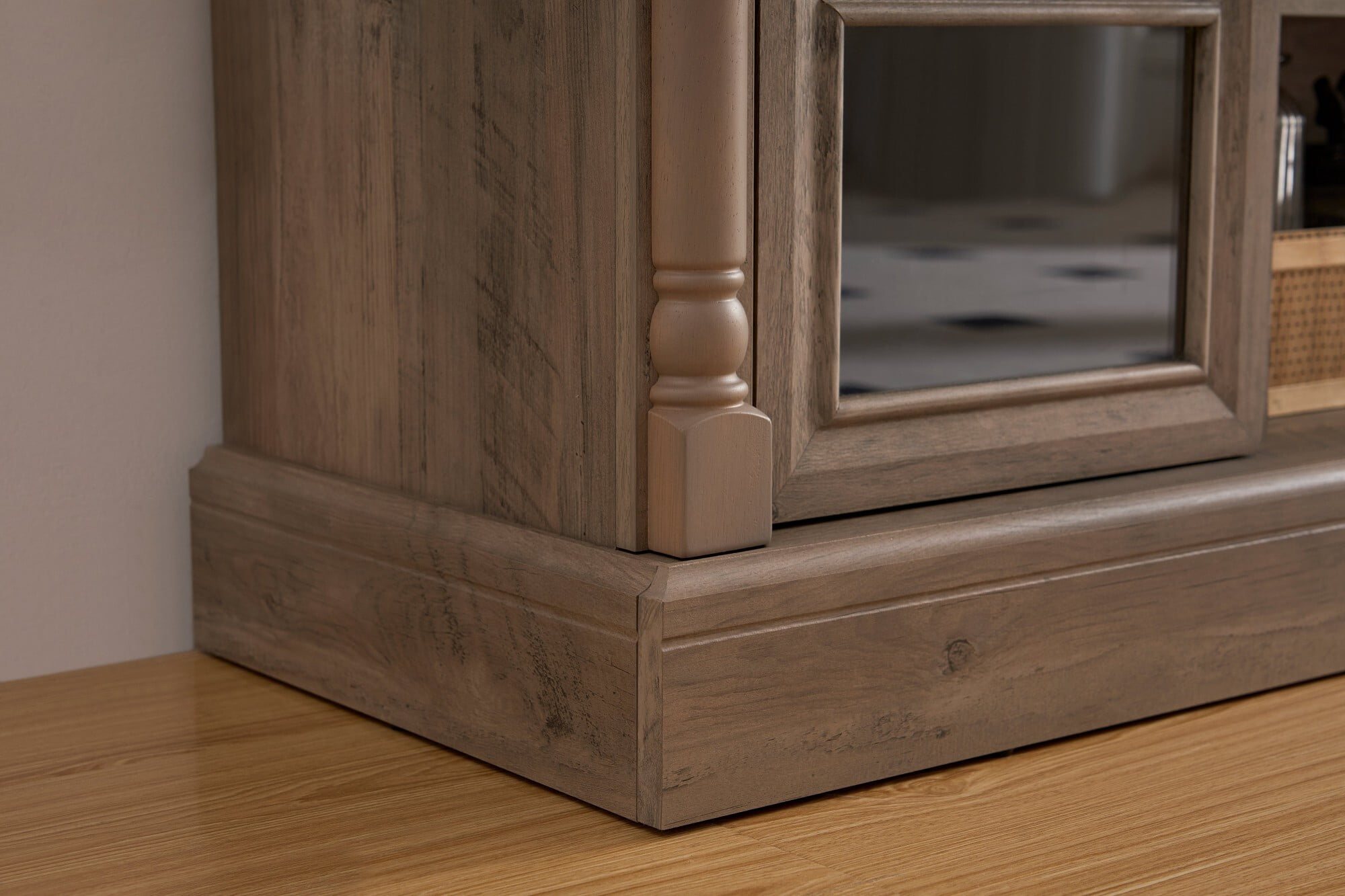 AENKYO 66" Farmhouse TV Stand with RGB LED Lights, Adjustable Shelves & Glass Doors for TVs up to 70in, Walnut