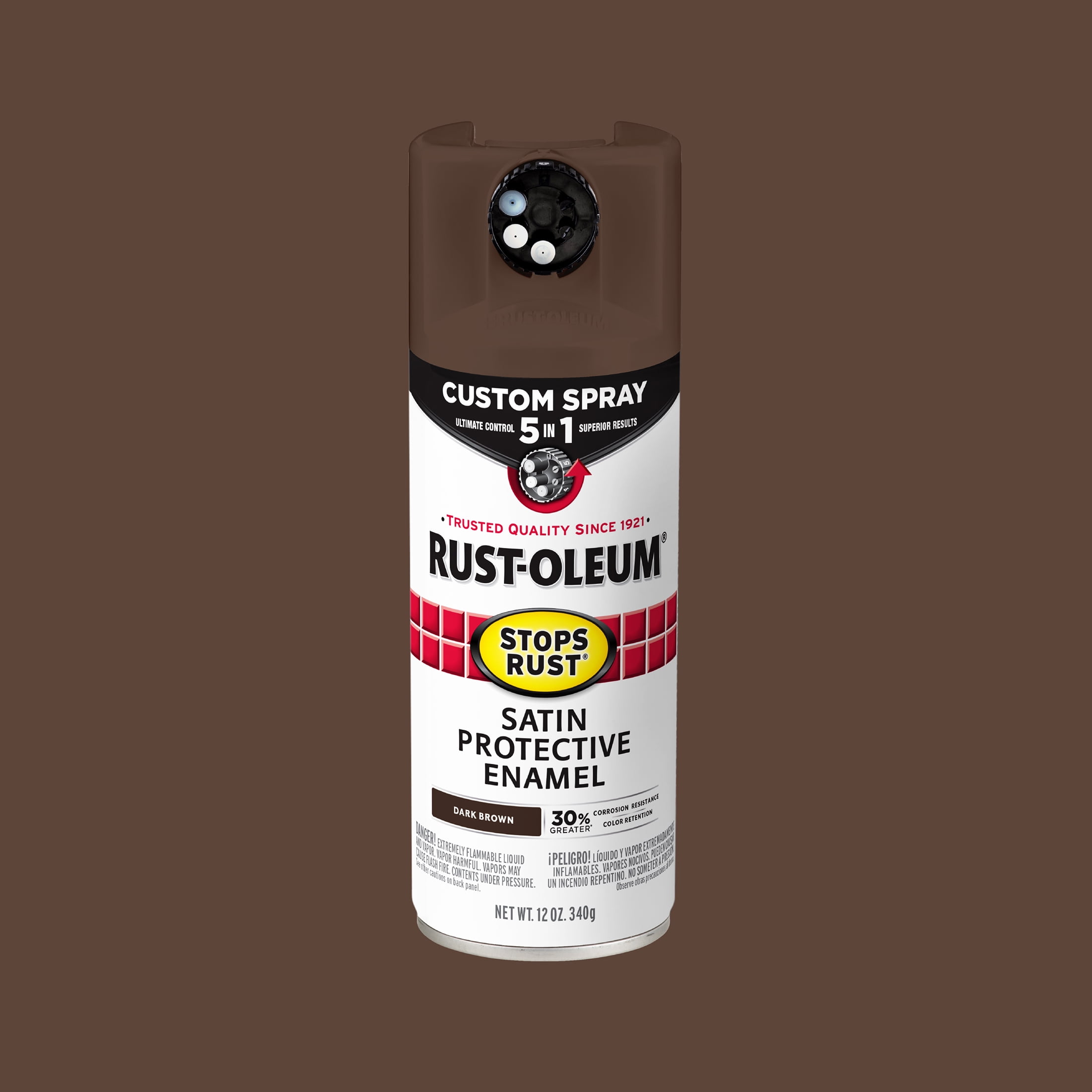 (6 pack) Dark Brown, Rust-Oleum Stops Rust Custom Sprays 5 in 1 Satin Spray Paint-376873, 12 oz