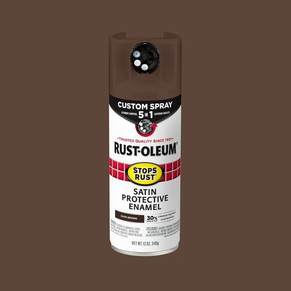 Dark Brown, Rust-Oleum Stops Rust Custom Sprays 5 in 1 Satin Spray Paint-376873, 12 oz