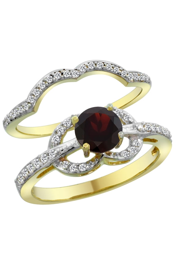 14K Yellow Gold Natural Garnet 2-piece Engagement Ring Set Round 6mm, size 7