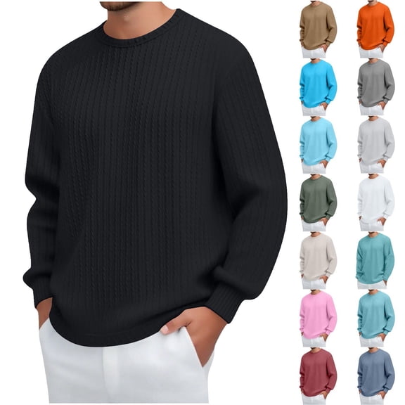 Rvasteizo Mens Versatile Pullover Fall Winter Solid Casual Long Sleeve Crew Neck XXXL