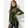 thumbnail image 3 of DARING DIVA Women's Turtleneck Long Sleeve Stretchy Velvet Blouses XS Olive Green, 3 of 6