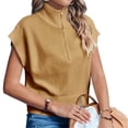 thumbnail image 2 of Short Sleeved Women Stand Collar Half Zipper Casual Knit Vest Tops, 2 of 4