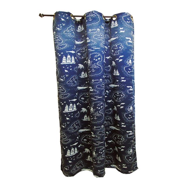 Cortina Deco 135x220 cm Black Out Azul con Barcos
