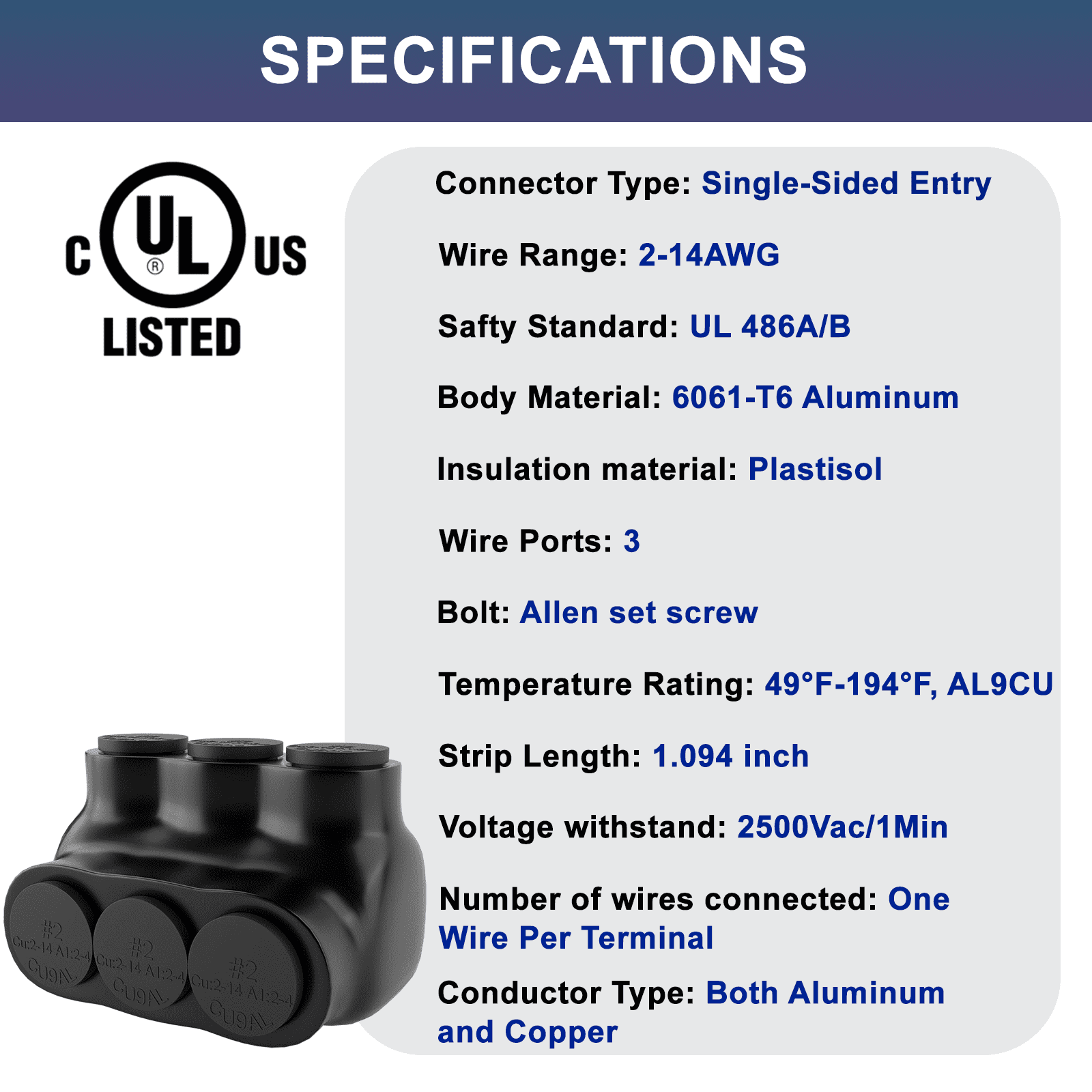 5 Pcs - Insulated Multi Cable Connectors 3 Port Single Entry Splice Electrical Power Connector Black Interconnect Terminals Pre Filled Wire Connectors (2-14AWG Wire Range)