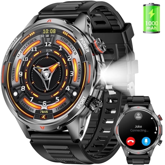 Haulvean Smart Watch 1.7" Smartwatch (Metal Body) with 1000mAh Battery/ IP68 Waterproof/100  Sports Modes, Outdoor Sports, Fitness Tracker fits for Android and iPhone Devices (Black)